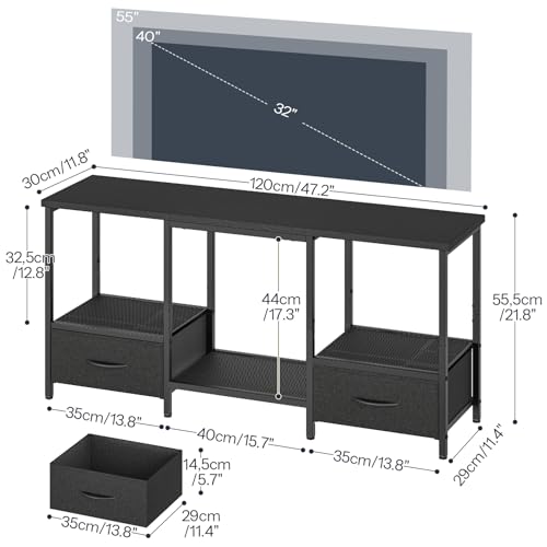 Black LED TV Stand with Storage for 55-Inch TVs, Open Shelves & Drawer