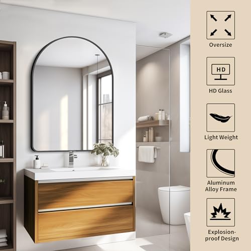 Black Arched Wall Mirror 30x40 Inch Modern Aluminum Frame Bathroom Decor Variation of THIS listing