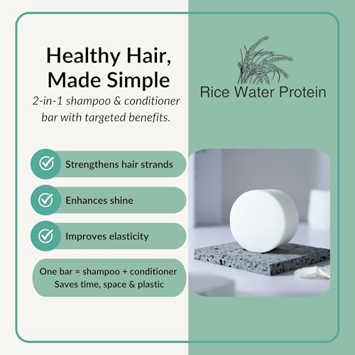 Rice Water Protein 2-in-1 Shampoo & Conditioner Bar, Strengthening & Shine, Vegan, 100g