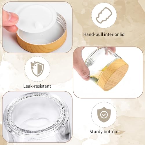 25 Pcs Glass Jars with Plastic Woodgrain Lids and Inner Liners 2 oz Clear Cosmetic Containers Empty Round Small Containers for Making Creams Lotions Powder Ointments Candle
