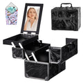 Portable Makeup Train Case with Mirror & 2 Trays - Black Pattern, Travel Cosmetic Organizer