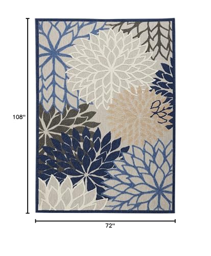 Outdoor Indoor Floral Area Rug 6x9 Blue Multicolor Non-Shedding Textured