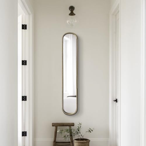 Gold Narrow Wall Mirror 44 Inch Tall Oval Metal Frame for Entryway & Bathroom - Variation: Gold-1pack