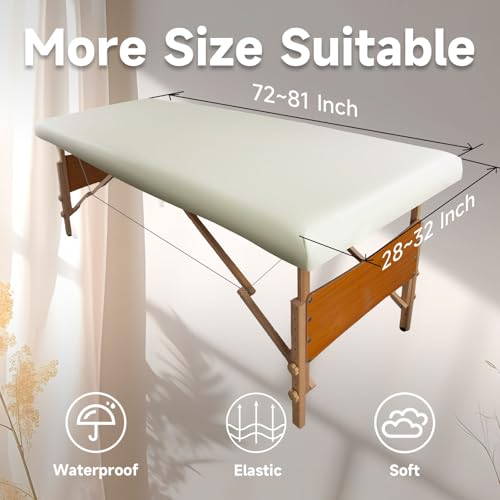 Leather Cover for Massage Table Wipeable Massage Bed Protector Cover Made of 4-Ways Elastic 100% PU Waterproof Material, Machine Washable, Fit Rectangular Tables 28-32" Wide (White, 1Pcs)