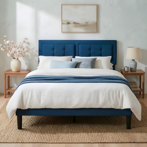 Full Size Bed Frame with Adjustable Headboard - Velvet Upholstered, Sturdy Metal Support