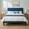 Full Size Bed Frame with Adjustable Headboard - Velvet Upholstered, Sturdy Metal Support