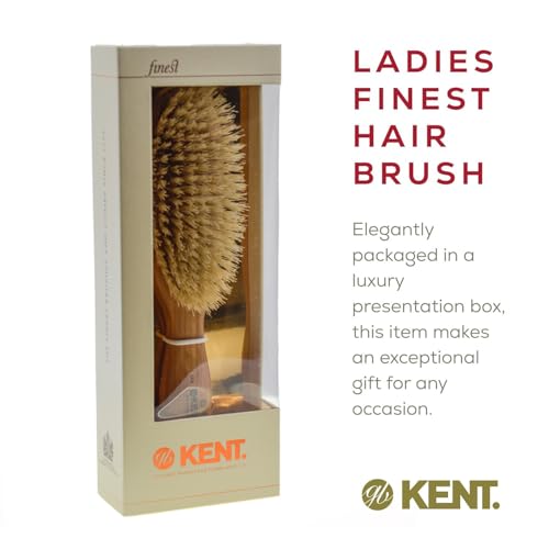 Kent LC4 Finest Detangler Hairbrush with Boar Bristles & Cherrywood Handle - Model LC4