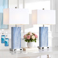 Blue Touch Control Bedside Table Lamp Set of 2 with USB & Outlet, 3-Way Dimmable, Modern Ceramic Nightstand Lamps with Fabric Shade