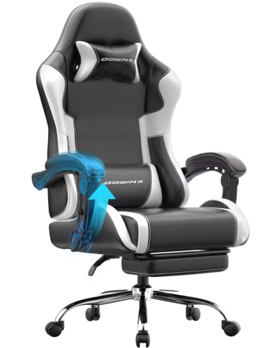 Dowinx White Ergonomic Gaming Chair with Footrest & Massage Lumbar, 150° Recline, 2D Armrests, Headrest Pillow, Supports 330lbs