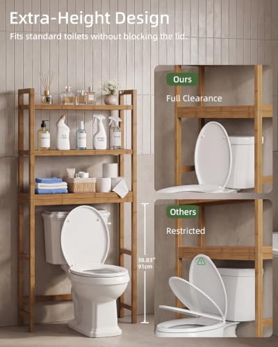 Bamboo Over-the-Toilet Bathroom Storage Shelf with Adjustable 3-Tier Shelves - Walnut, 24.8x10.2x67 in