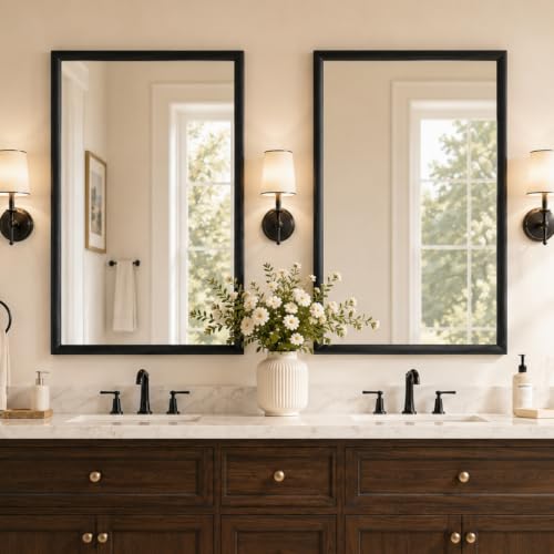 Black Bathroom Mirror 24x36 Inch with 1.5-Inch Gallery Frame - Wall Mount, Rust-Resistant