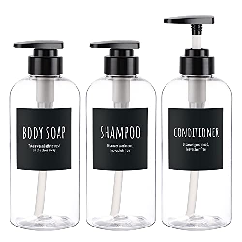 Refillable Shampoo Bottles for Shower & 3pcs Replaceable Pump Heads,Segbeauty 3pcs 16.9oz/500ml Shampoo Dispenser Bottles Plastic Shampoo Bottle, Refillable Lotion Dispenser for Hotel Bathroom
