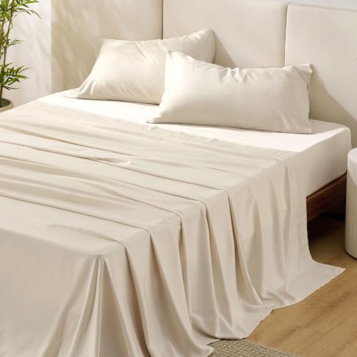 King Size Bamboo Rayon Sheets Set - Light Beige, Breathable & Silky Soft