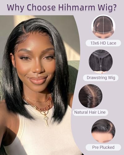 Human Hair Bob Wig 13x6 HD Lace Frontal Wig 16 Inch Black Short Style