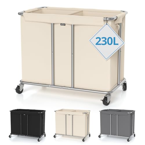 Hodonas 2-Section Rolling Laundry Hamper Beige 31.5"L x 15.75"W x 30.7"H