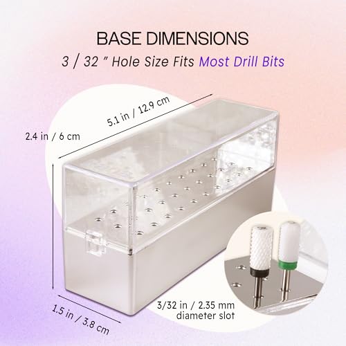 PANA Rectangle Nail Drill Bit Holder Display Organizer Case - Dustproof Carbide Bit Storage Container Box For Manicure Tools Nail Salon - 30 Holes Silver (Drill Bits Not Included)