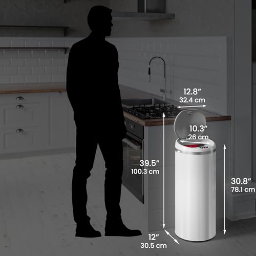 iTouchless 13 Gallon Round Sensor Trash Can with Lid - Alpine White
