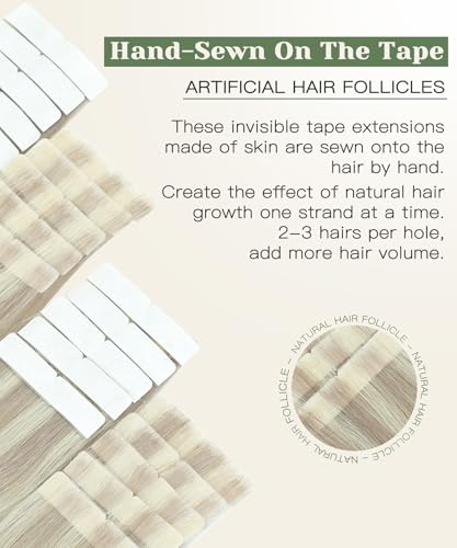 Ash Blonde Tape-In Hair Extensions - 22 Inch, 20 Pieces, 50g - Variation #18P60