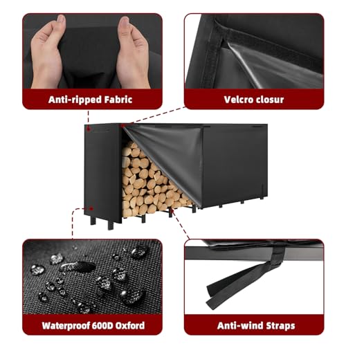 8FT Firewood Rack with Waterproof Cover - Heavy Duty Indoor & Outdoor Storage - Variation: 8 ft with Cover