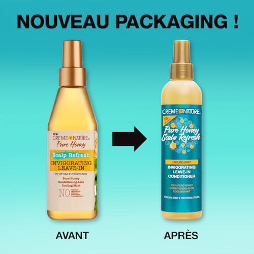 Creme of Nature Pure Honey Scalp Refresh Leave-In Conditioner, With Aloe Vera, Peppermint & Honey, Detangles & Moisturizes Hair & Scalp, Ideal for Braids, 8 oz
