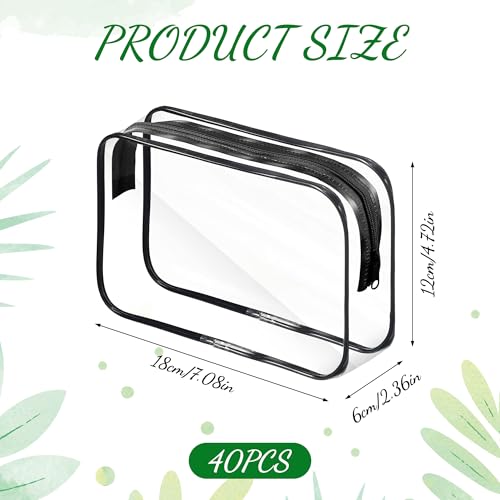 40 Pcs Clear Makeup Bags Bulk Travel Toiletry Bags 7.1x4.7'' Transparent Cosmetic Pouches with Zipper Waterproof Portable PVC Plastic Zippered Organizer Cases for Women Men Vacation Travel Bathroom
