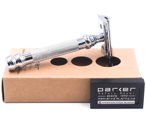 Parker 98R Heavyweight Safety Razor - Silver, 1 Pack, Long Handle, Closed Comb