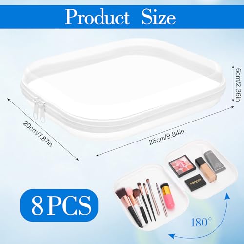 8Pcs Large Clear Hard Shell Zipper Cases - Portable Travel Storage Organizer M 9.8x7.9x2.4 Inch