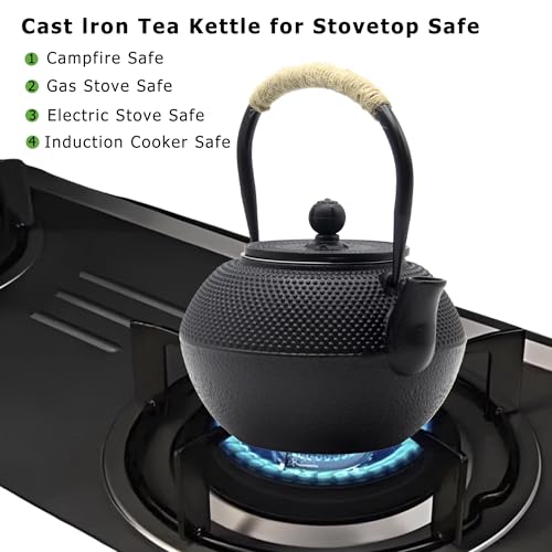 YJX 1200ml Cast Iron Teapot Set with Warmer - Japanese Stovetop Tea Kettle & Cups, Model 1