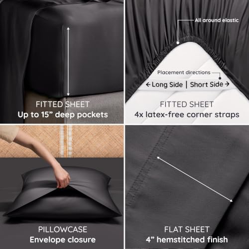 Bamboo Cooling Bed Sheet Set Full Size - 4 Pieces, Soft & Breathable