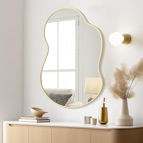 WallBeyond Gold Asymmetrical Wall Mirror - 24 x 36 Inches Modern Irregular Aluminum Frame