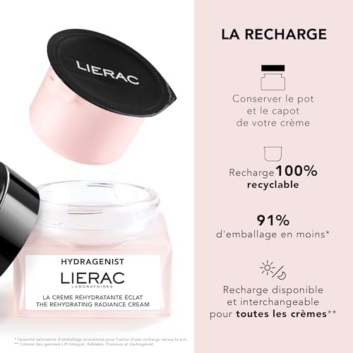 Lierac Hydragenist Rehydrating Radiance Cream Refill- Moisturizer with Hyaluronic Acid - Firms, Hydrates & Smooths - Suitable for All Skin Types, Including Sensitive - 50ml Jar Refill