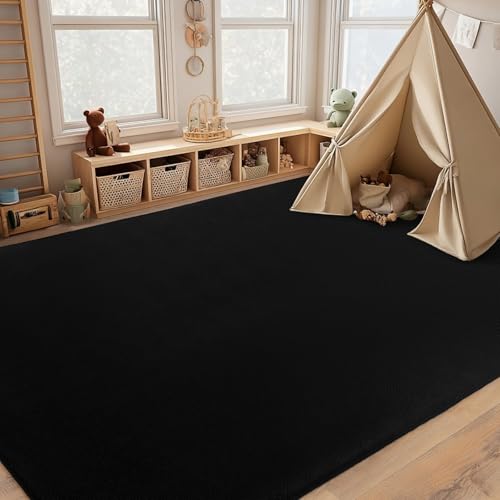 qulint Black 6x9 Feet Memory Foam Rug for Living Room & Bedroom, Non-Slip Washable Large Area Rug