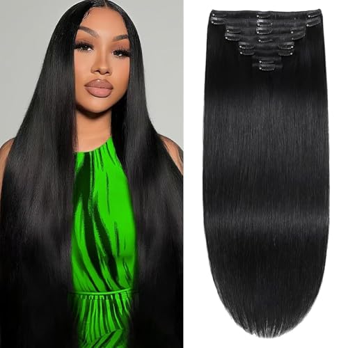 14 Inch Black Human Hair Clip-In Extensions - Seamless, Virgin Remy, Easy to Apply for Women