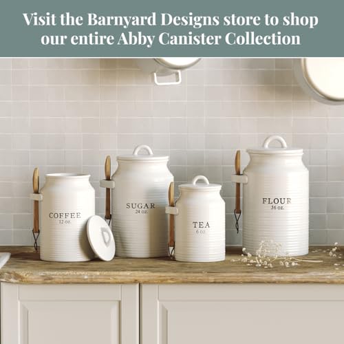 Barnyard Designs White Ceramic Kitchen Canister Set with 3 Lids - Tea, Coffee, Sugar, Set of 3