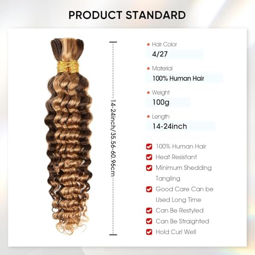 Anmanbeauty Human Braiding Hair 16 Inch 100g Ombre Curly Deep Wave Bundles - No Weft, Knotless & Boho Styles (4/27)