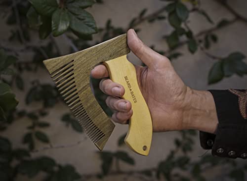 Artisan Green Sandalwood Beard Comb with Boxwood Handle - Coarse & Fine Teeth