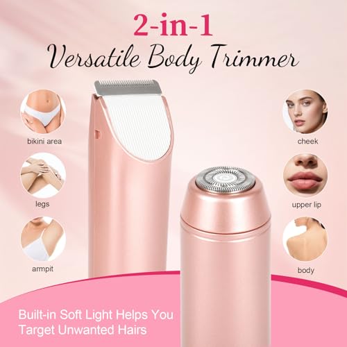 Bikini Trimmer for Women - Painless Electric Shaver, Travel Cordless Shaving Kit, 2-in-1 Shaver, IPX7 Waterproof, Easy to Clean, Compact and Portable, USB Rechargeable, PINK