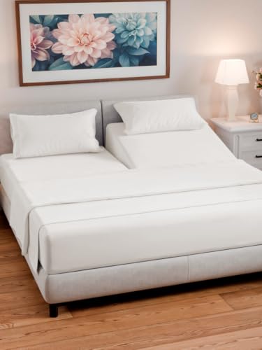 Flex Top Split King Sheet Set - Soft & Cooling - Antique White - 4 Piece with Split Head Design