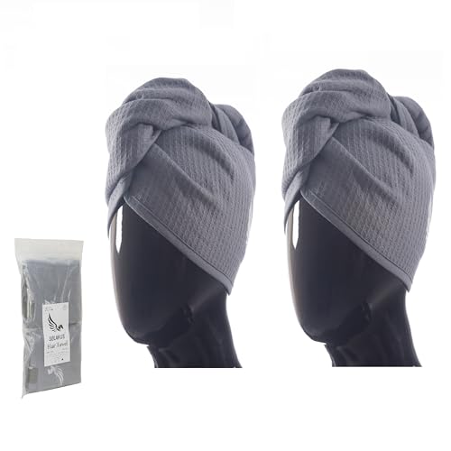 Selarus 2-Pack Grey Waffle Cotton Hair Towels Wrap for Curly & Thick Hair