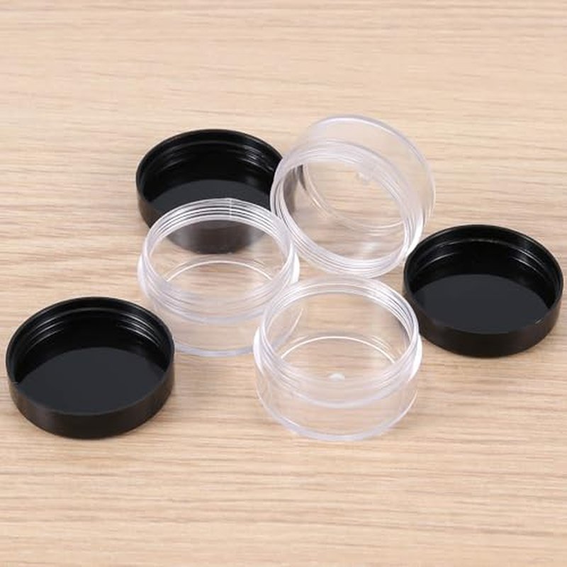 150 Pieces 10 Gram Plastic Cosmetic Sample Containers Jars with Black Lids, BPA Free, Small Lip Balm Containers, Clear Empty Lip Scrub Container for Creams and Lotions