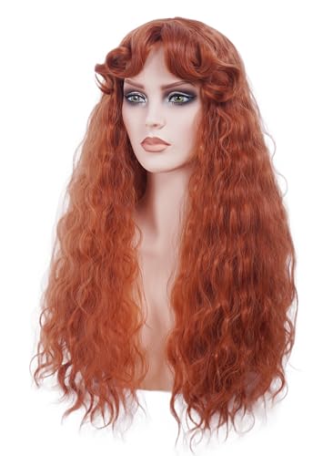 Long Ginger Curly Wig for Women with Bangs - Auburn Vintage Cosplay Hair (Variation: Ginger)