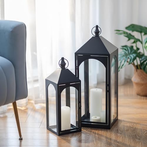 Large Outdoor Lantern Set with Glass for Patio Porch Waterproof Decor - With Glass / Large Set