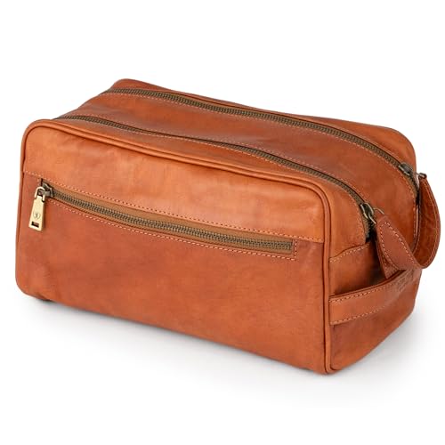 BERLINER BAGS Vintage Genuine Leather Toiletry Bag Tim M, Large Capacity Cosmetics Bag for Men and Women for Travel - Brown