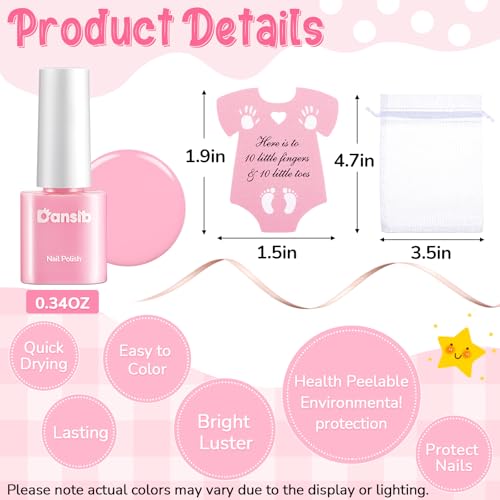 Pink Mini Nail Polish Set for Baby Shower Favors - 24 Pieces with Gift Bags & Ribbon - Pink Variation