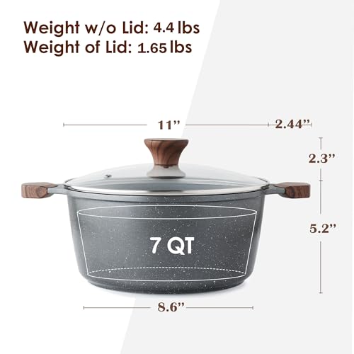 7 Quart Nonstick Stock Pot with Lid - Gray, Induction Compatible