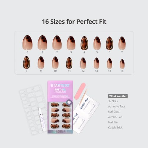 BTArtbox Short Almond French Tip Press On Nails with Amber Hoops Variation - 32 Pc Kit
