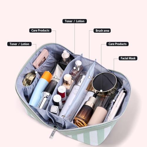 BOYATU Green Striped Travel Makeup Bag Set with Detachable Compartments - Model A-2