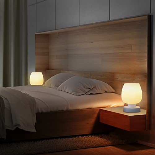 ONEWISH Set of 2 Modern Touch Bedside Table Lamps, White Opal Glass Shade, 3-Way Dimmable Nightstand Lamps, Non-USB