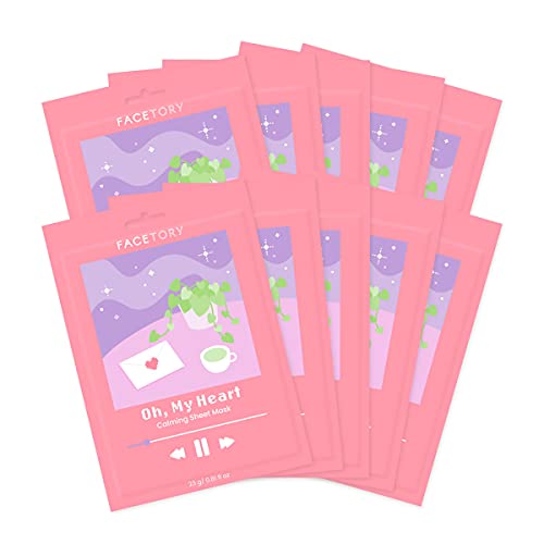 FACETORY Oh My Heart Heartleaf Face Mask Set - 10 Non-Tacky Sheet Masks for Oily & Acne-Prone Skin Variation of Oh My Heart