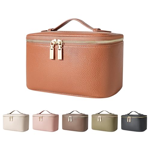 Camdeez Brown Travel Makeup Bag Organizer for Women, Portable Cosmetic Case